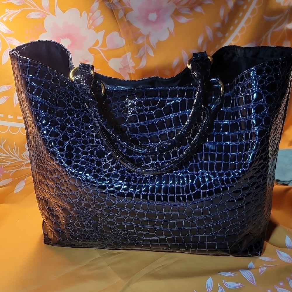 Estee Lauder Glossy Black Croc-Embossed Tote
